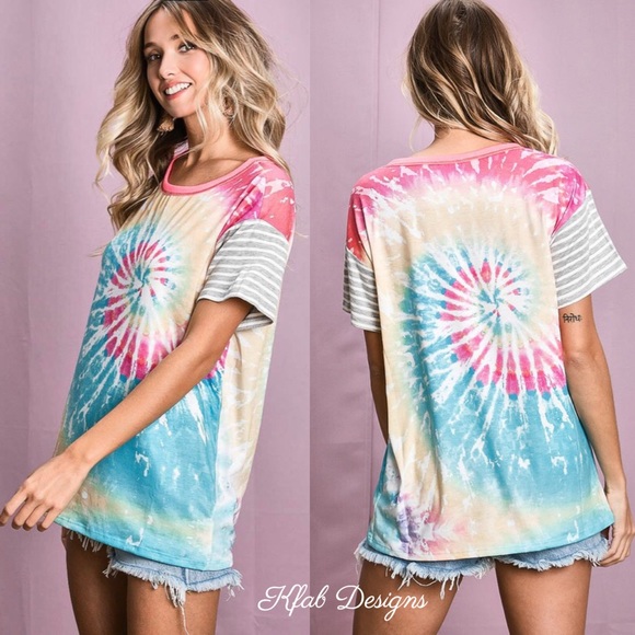 ❤️LAST 1! Circular Tie Dye Contrast Detail Top! - Picture 7 of 11